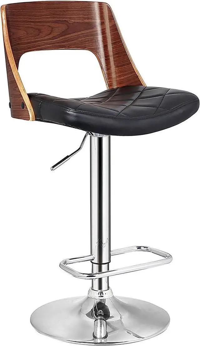 Main image of AC Pacific Adjustable Swivel Bar Stool with Hydraulic Lift, 24-32 Inch Counter Height Bar Stool Chair, Walnut Wood Back, Diamond Quilted Seat, Chrome Base, Kitchen Island Barstool