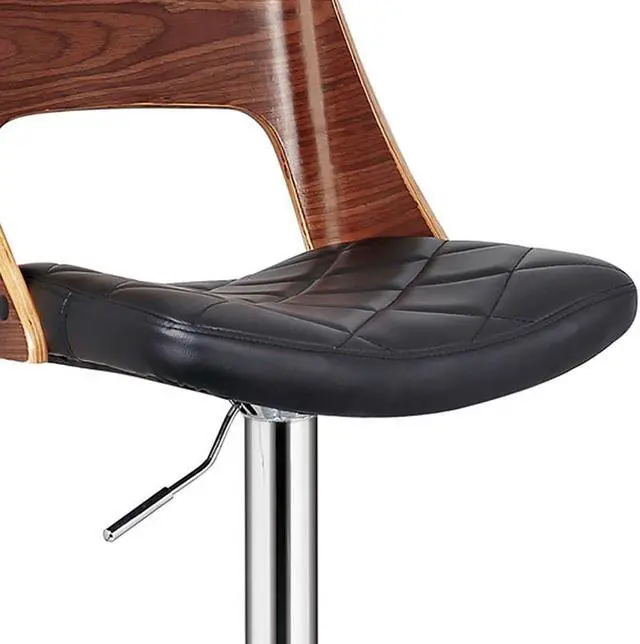 Alt view image 4 of 6 - AC Pacific Adjustable Swivel Bar Stool with Hydraulic Lift, 24-32 Inch Counter Height Bar Stool Chair, Walnut Wood Back, Diamond Quilted Seat, Chrome Base, Kitchen Island Barstool