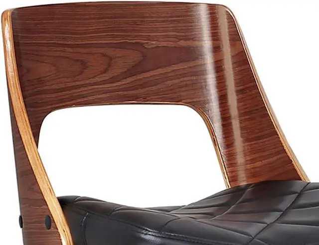 Alt view image 5 of 6 - AC Pacific Adjustable Swivel Bar Stool with Hydraulic Lift, 24-32 Inch Counter Height Bar Stool Chair, Walnut Wood Back, Diamond Quilted Seat, Chrome Base, Kitchen Island Barstool