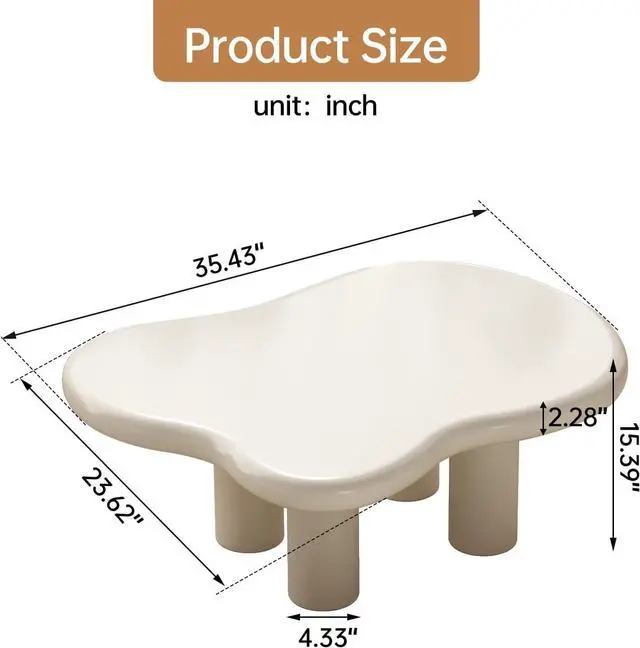 Alt view image 2 of 7 - 35.4" Cloud Coffee Table, Modern Irregular Center Table, Cream White