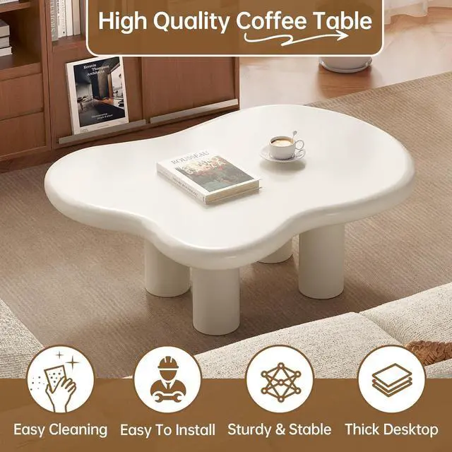 Alt view image 5 of 7 - 35.4" Cloud Coffee Table, Modern Irregular Center Table, Cream White
