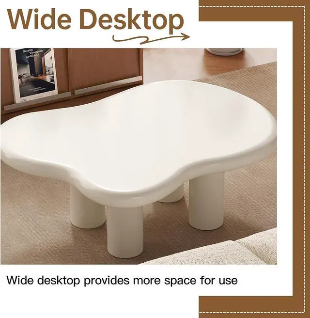 Alt view image 6 of 7 - 35.4" Cloud Coffee Table, Modern Irregular Center Table, Cream White