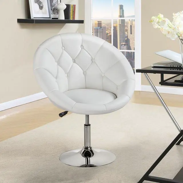 Alt view image 2 of 7 - Topeakmart Adjustable Swivel Vanity Chair, Leather Vanity Chair, White