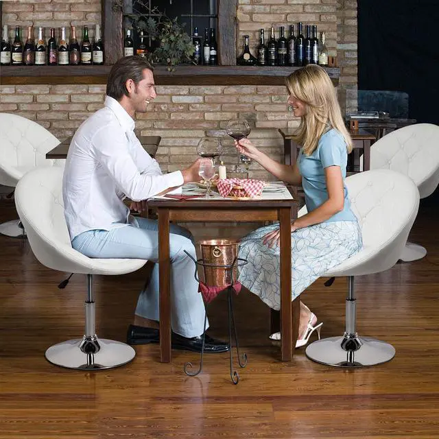 Alt view image 5 of 7 - Topeakmart Adjustable Swivel Vanity Chair, Leather Vanity Chair, White