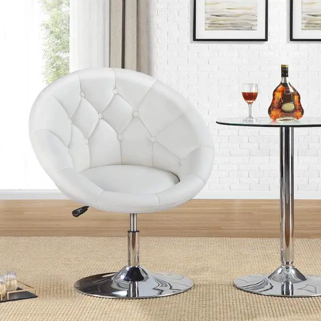 Alt view image 4 of 7 - Topeakmart Adjustable Swivel Vanity Chair, Leather Vanity Chair, White