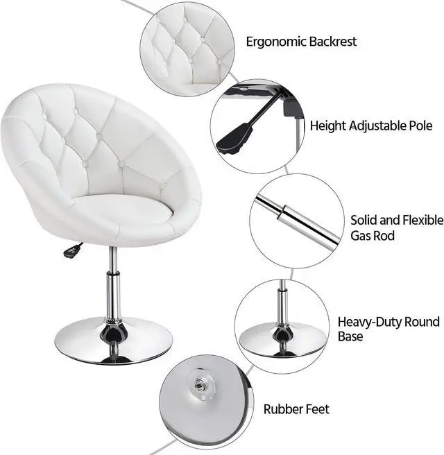 Alt view image 7 of 7 - Topeakmart Adjustable Swivel Vanity Chair, Leather Vanity Chair, White