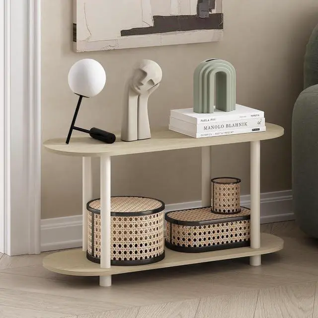 Alt view image 2 of 7 - Furinno Turn-N-Tube No Tools Modern Oval Side Table, Bauhaus Oak/Beige