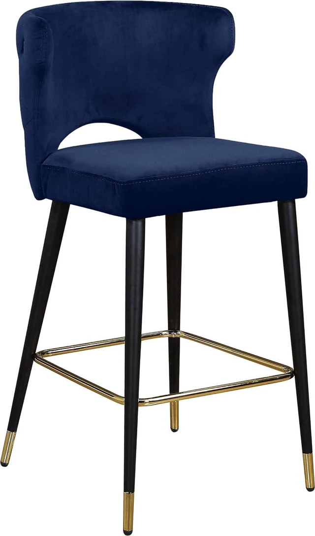 Alt view image 4 of 7 - Meridian Furniture 791Navy-C Kelly Collection Modern | Contemporary Velvet Upholstered Counter Height Stool with Gold Tipped, Black Metal Legs, Navy, 22" W x 19" D x 38.5" H, Set of 2