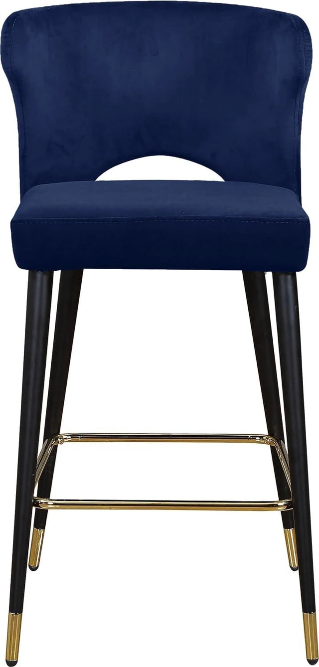 Alt view image 6 of 7 - Meridian Furniture 791Navy-C Kelly Collection Modern | Contemporary Velvet Upholstered Counter Height Stool with Gold Tipped, Black Metal Legs, Navy, 22" W x 19" D x 38.5" H, Set of 2