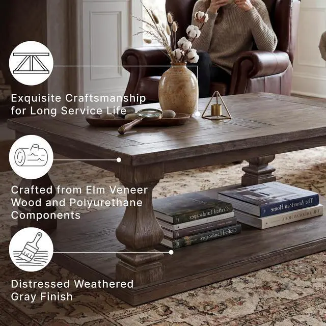 Alt view image 4 of 7 - Signature Design by Ashley Large Farmhouse Coffee Table, Weathered Gray