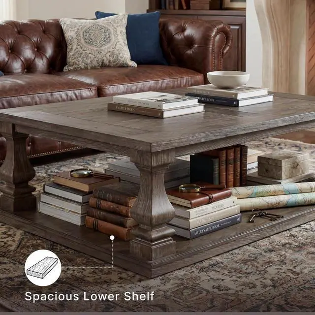 Alt view image 7 of 7 - Signature Design by Ashley Large Farmhouse Coffee Table, Weathered Gray