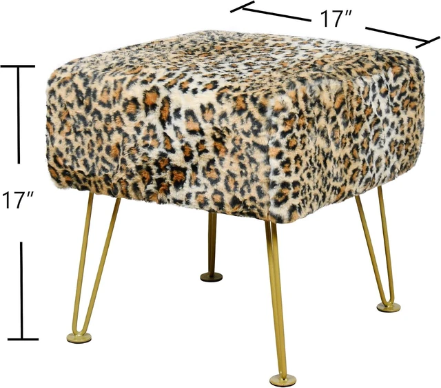 Alt view image 2 of 7 - Leopard Print Square Ottoman 17"x17"x17" Faux Fur Entryway Bench Footrest Stool Accent Seating Cheetah Furry Ottoman Bedroom Vanity End of Bed for Bathroom Living Room Decor
