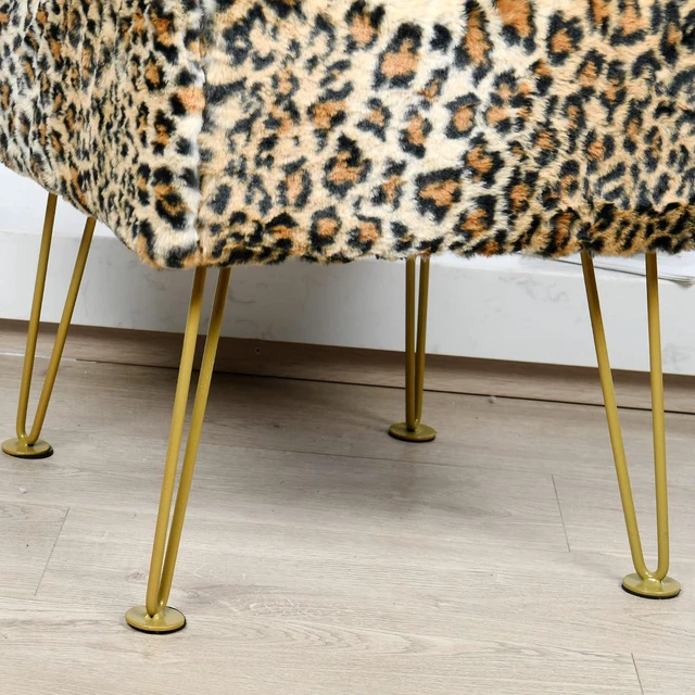 Alt view image 5 of 7 - Leopard Print Square Ottoman 17"x17"x17" Faux Fur Entryway Bench Footrest Stool Accent Seating Cheetah Furry Ottoman Bedroom Vanity End of Bed for Bathroom Living Room Decor
