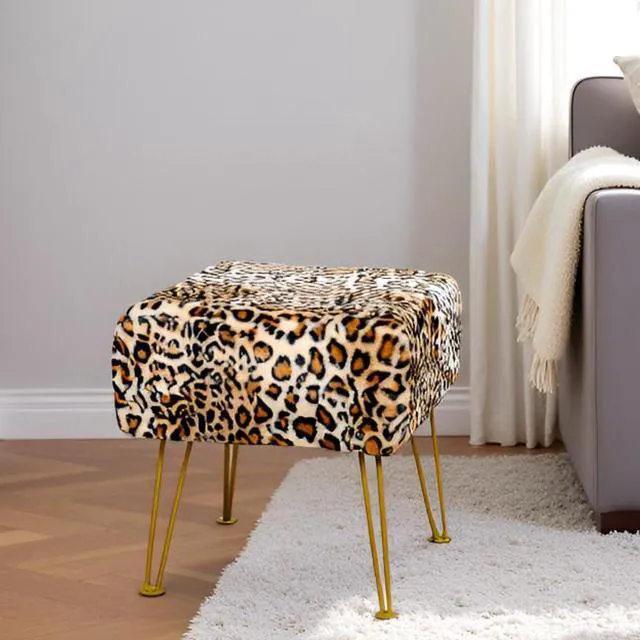 Alt view image 7 of 7 - Leopard Print Square Ottoman 17"x17"x17" Faux Fur Entryway Bench Footrest Stool Accent Seating Cheetah Furry Ottoman Bedroom Vanity End of Bed for Bathroom Living Room Decor