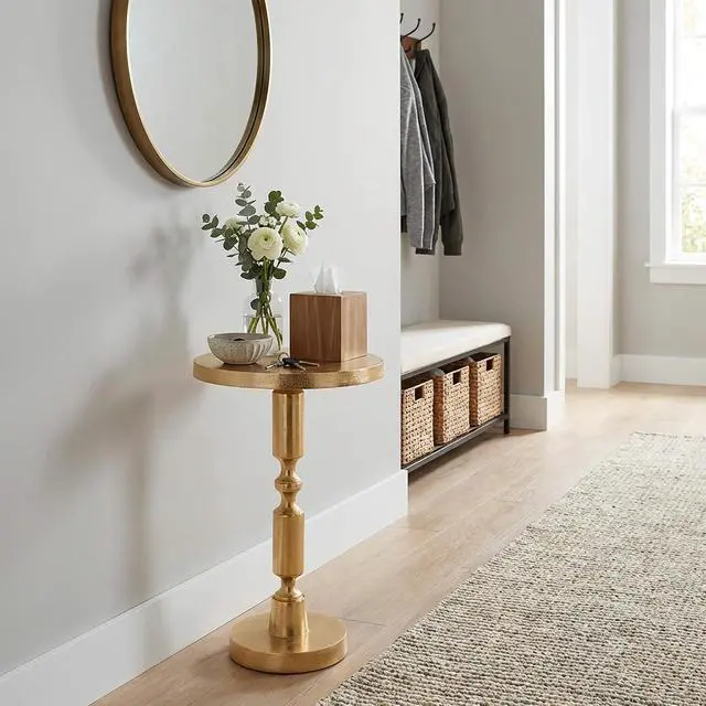 Alt view image 2 of 7 - OBJET D'ART Rhodes Small Round Gold End Table, 21" H