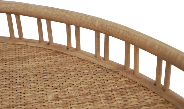 Alt view image 7 of 7 - FINECASA Round Rattan Coffee Table, 32'' Wicker Boho Hand-Woven Top, Modern Unique Farmhouse Tray Top Center Table for Living Room Apartment Small Space, Natural Rattan