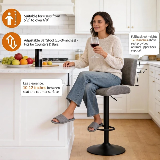 Alt view image 4 of 7 - FIRAVOE Swivel Kitchen Bar Stools Set of 4, Adjustable Height 25"-34"
