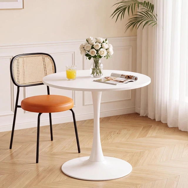 Main image of 31.5 Inch Round Dining Table,Mid-Century Tulip Table with Metal Pedestal Base,Modern Leisure Table for Small Space Kitchen Dining Room,Easy Assembly,White
