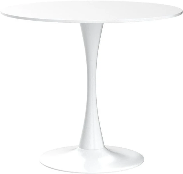 Alt view image 4 of 7 - 31.5 Inch Round Dining Table,Mid-Century Tulip Table with Metal Pedestal Base,Modern Leisure Table for Small Space Kitchen Dining Room,Easy Assembly,White