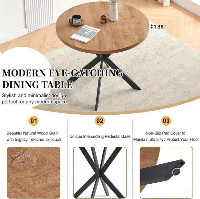 Alt view image 4 of 7 - Homedot Dining Table Set for 2 with Chairs, 37" Engineered Wood Round Table Wipe Clean with 2 Fluffy Sherpa Arm Chairs, Modern Dinette Set with Metal Legs for Breakfast, Dining Room, Coffee Shop