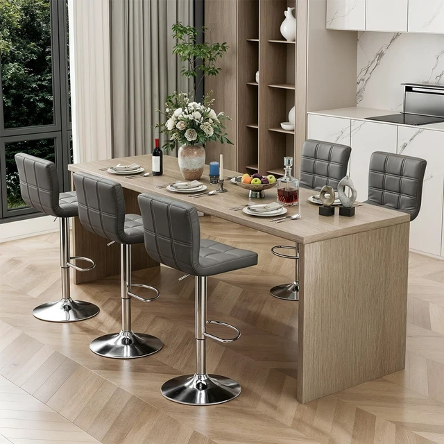 Alt view image 2 of 7 - ZENY X-Large Bar Stools Set of 2- Counter Chairs Adjustable Counter Height Swivel Barstools, Square PU Leather Kitchen Counter Height Bar Stools, Kitchen Island Chairs (Grey)