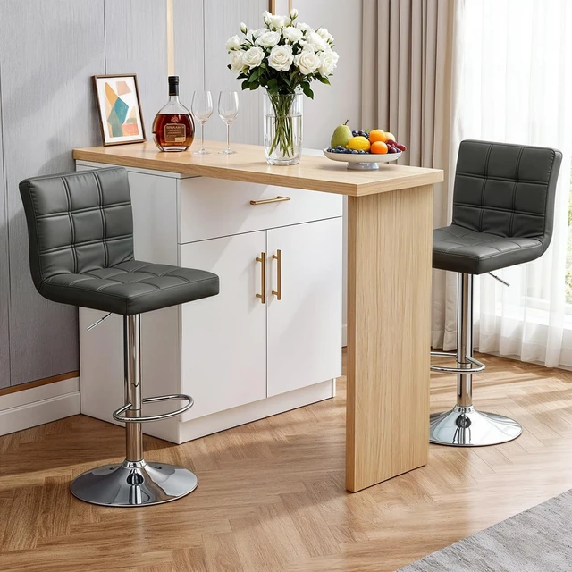 Alt view image 4 of 7 - ZENY X-Large Bar Stools Set of 2- Counter Chairs Adjustable Counter Height Swivel Barstools, Square PU Leather Kitchen Counter Height Bar Stools, Kitchen Island Chairs (Grey)