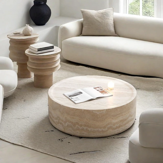 Alt view image 3 of 7 - LUMISOL 31.49" Round Coffee Table for Living Room, Modern Faux Marble Center Table, Accent Circle Tea Table for Home Office, Apartment, No Need Assembly, Marble