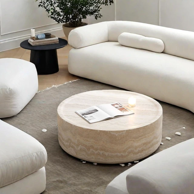Alt view image 5 of 7 - LUMISOL 31.49" Round Coffee Table for Living Room, Modern Faux Marble Center Table, Accent Circle Tea Table for Home Office, Apartment, No Need Assembly, Marble