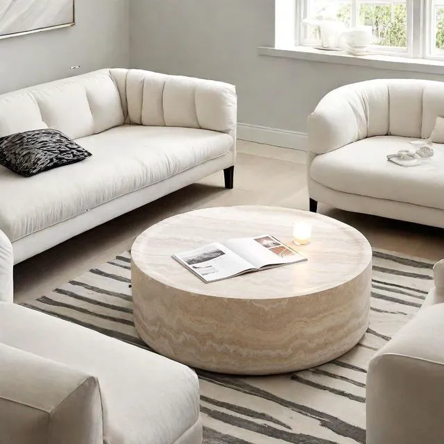 Alt view image 6 of 7 - LUMISOL 31.49" Round Coffee Table for Living Room, Modern Faux Marble Center Table, Accent Circle Tea Table for Home Office, Apartment, No Need Assembly, Marble