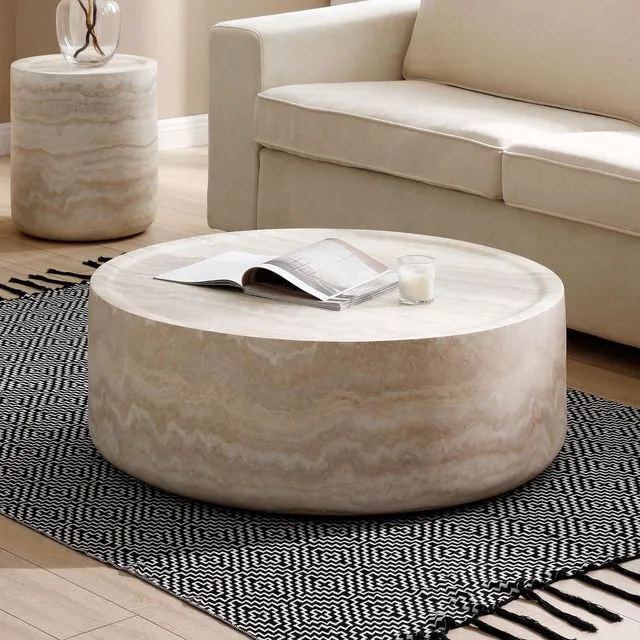 Alt view image 7 of 7 - LUMISOL 31.49" Round Coffee Table for Living Room, Modern Faux Marble Center Table, Accent Circle Tea Table for Home Office, Apartment, No Need Assembly, Marble
