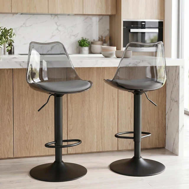 Alt view image 2 of 7 - Clear Bar Stools Set of 2, Adjustable Swivel Counter Height Stools, Grey