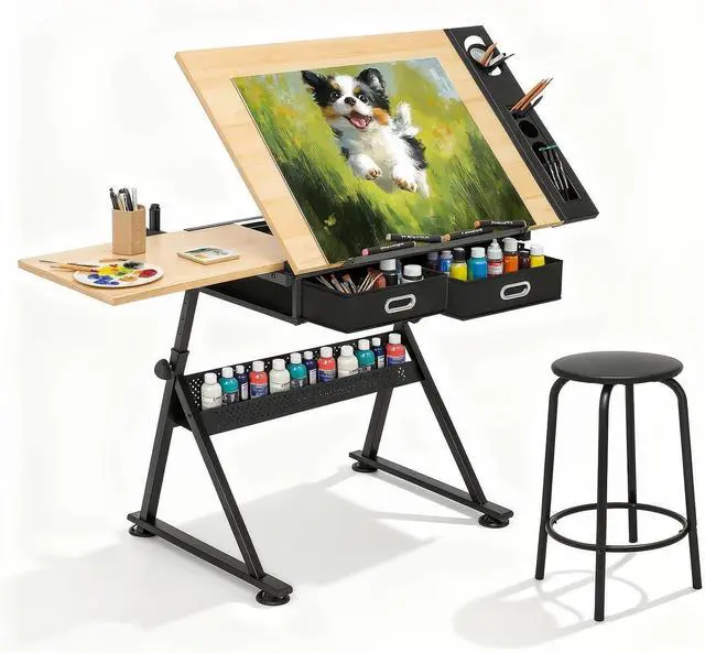 Main image of Magshion Drafting Table for Adults w/Stool, Natural