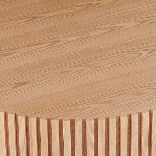 Alt view image 3 of 7 - Round Coffee Table with Fluted Design, Wood Oak