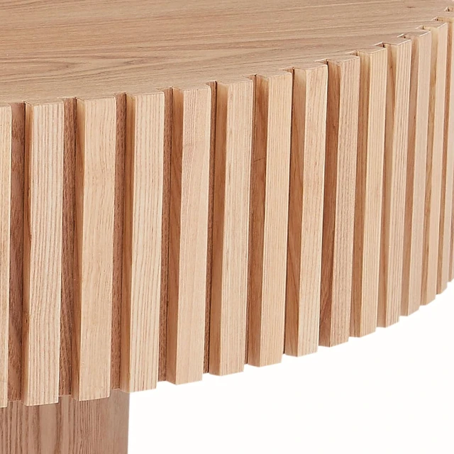 Alt view image 4 of 7 - Round Coffee Table with Fluted Design, Wood Oak