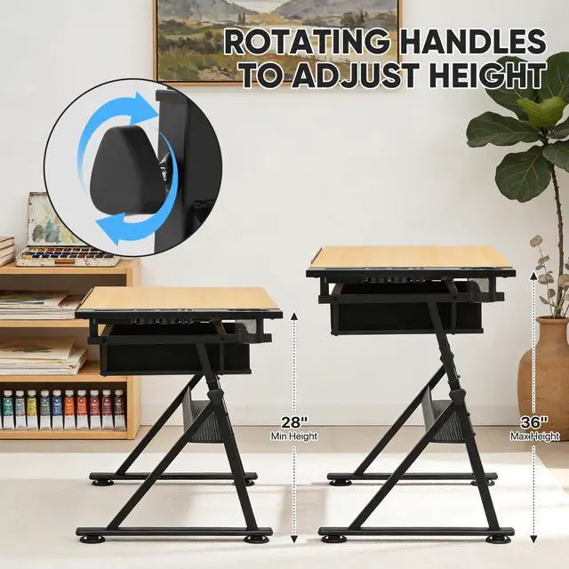 Alt view image 5 of 7 - Magshion Drafting Table for Adults w/Stool, Natural