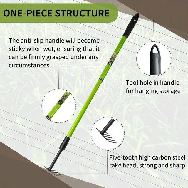 Alt view image 3 of 7 - Small Garden Rake, 27-39" Telescopic Hand Cultivator