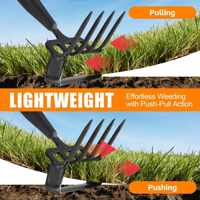 Alt view image 3 of 7 - Garden Hoe, 62 Inch Weed Tool, Long Soil Tiller Cultivator, Heavy Duty Metal Stirrup Hoe Garden Tool Weeder Scraper Rake for Flower Beds, Patio, Garden Cultivating Loosening Soil Weeding Digging