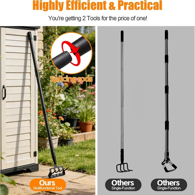 Alt view image 4 of 7 - Garden Hoe, 62 Inch Weed Tool, Long Soil Tiller Cultivator, Heavy Duty Metal Stirrup Hoe Garden Tool Weeder Scraper Rake for Flower Beds, Patio, Garden Cultivating Loosening Soil Weeding Digging