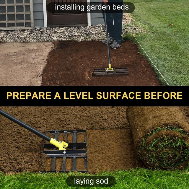 Alt view image 4 of 7 - Colwelt Lawn Leveling Rake17 x10, Lawn Leveler Rake with Great Leveling Accuracy, Leveling Rake for Soil with 77 Adjustable Curved End Grip Handle, Lawn Leveling Tool Yard Leveler for Leveling Soil