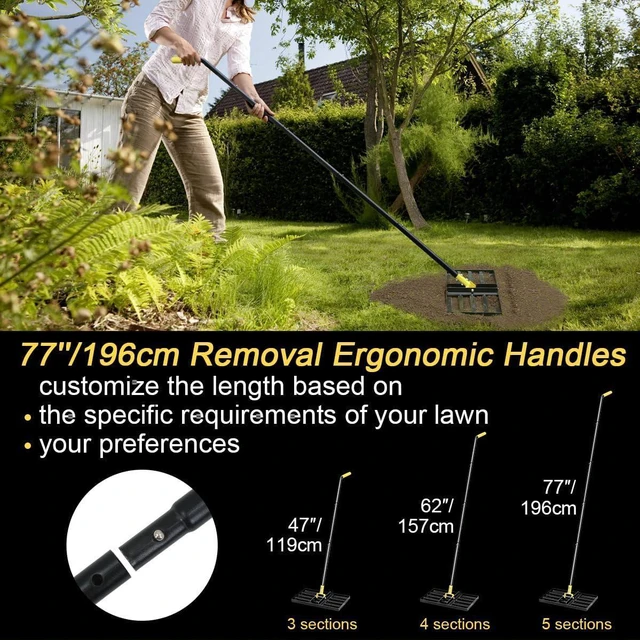 Alt view image 7 of 7 - Colwelt Lawn Leveling Rake17 x10, Lawn Leveler Rake with Great Leveling Accuracy, Leveling Rake for Soil with 77 Adjustable Curved End Grip Handle, Lawn Leveling Tool Yard Leveler for Leveling Soil