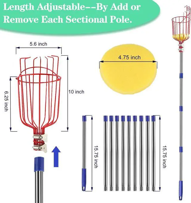 Alt view image 2 of 7 - Qiullen 13 FT Extendable Fruit Picker Pole Tool Adjustable Long Handle Fruit Picker Metal Basket Fruit Grabber Tool with Protective Foam Pad Stainless Steel Garden Picker Tool for Apple Mango Lemon