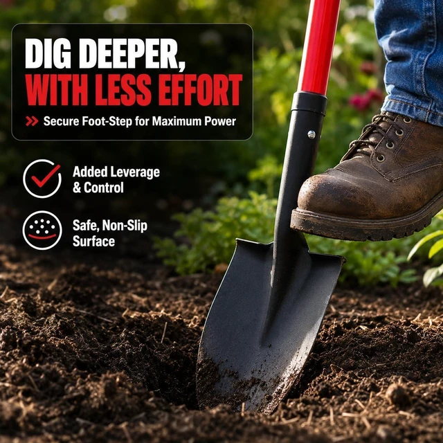 Alt view image 2 of 6 - TABOR TOOLS J211A Mini Digging Shovel with Round Point Blade & D-Handle, 27 Inch Fiberglass Short Handle Shovel for Garden, Camping & Car Trunk, Compact Spade for Tight Spaces