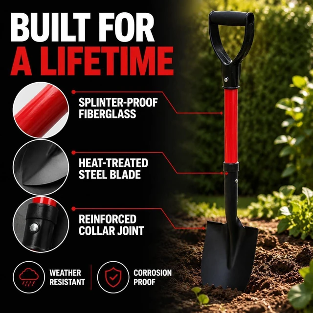 Alt view image 5 of 6 - TABOR TOOLS J211A Mini Digging Shovel with Round Point Blade & D-Handle, 27 Inch Fiberglass Short Handle Shovel for Garden, Camping & Car Trunk, Compact Spade for Tight Spaces