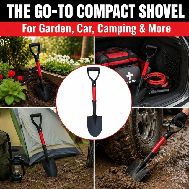 Alt view image 3 of 6 - TABOR TOOLS J211A Mini Digging Shovel with Round Point Blade & D-Handle, 27 Inch Fiberglass Short Handle Shovel for Garden, Camping & Car Trunk, Compact Spade for Tight Spaces