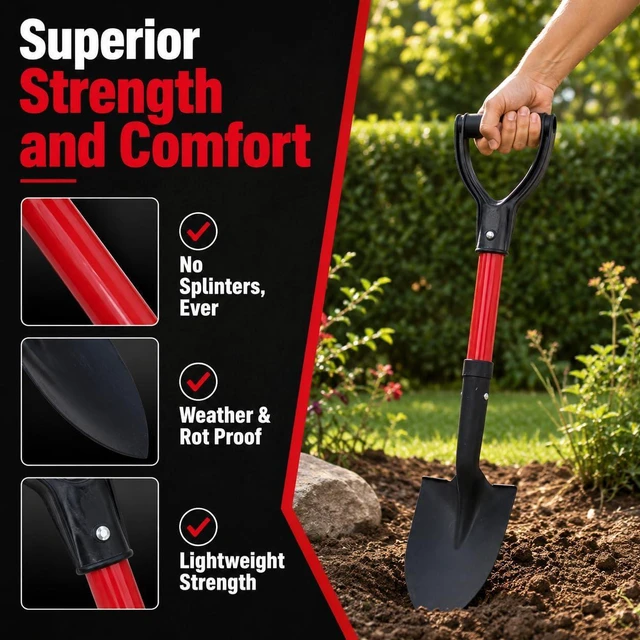 Alt view image 4 of 6 - TABOR TOOLS J211A Mini Digging Shovel with Round Point Blade & D-Handle, 27 Inch Fiberglass Short Handle Shovel for Garden, Camping & Car Trunk, Compact Spade for Tight Spaces