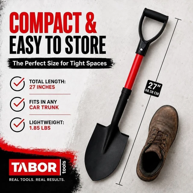 Alt view image 6 of 6 - TABOR TOOLS J211A Mini Digging Shovel with Round Point Blade & D-Handle, 27 Inch Fiberglass Short Handle Shovel for Garden, Camping & Car Trunk, Compact Spade for Tight Spaces