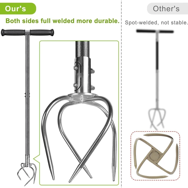 Alt view image 2 of 7 - Dolibest Manual Twist Tiller, All-Steel Garden Claw Cultivator with 4 Curved Claws and Soft Rubber Handle, Hand Tiller Garden Claw for Gardening Bed and Plant Box (39'')