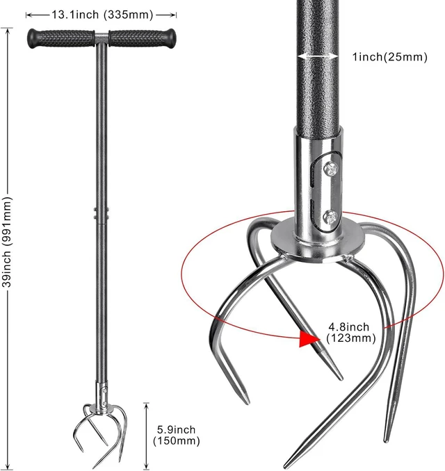Alt view image 5 of 7 - Dolibest Manual Twist Tiller, All-Steel Garden Claw Cultivator with 4 Curved Claws and Soft Rubber Handle, Hand Tiller Garden Claw for Gardening Bed and Plant Box (39'')