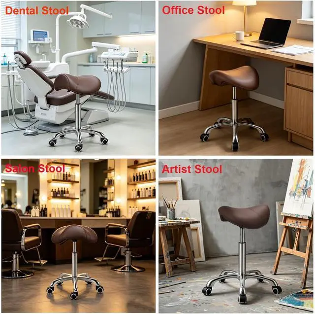 Alt view image 5 of 7 - Kaleurrier Rolling Saddle Stool with Wheels,Adjustable Salon Stool Chair