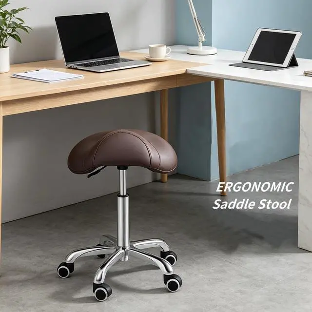 Alt view image 6 of 7 - Kaleurrier Rolling Saddle Stool with Wheels,Adjustable Salon Stool Chair